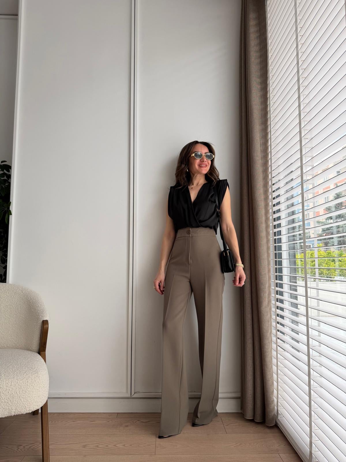 Haki Premıum Seri Double Atlas Kumaş Palazzo Pantolon 50714