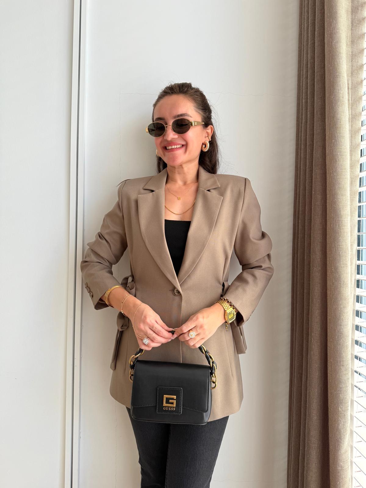 Haki Yan Bağlamalı Blazer Ceket 7547
