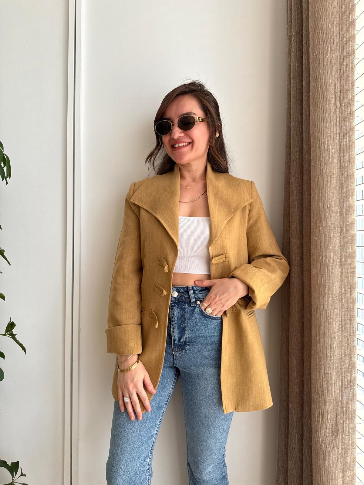 Hardal Mendil Yaka Biyeli Blazer Ceket 7517
