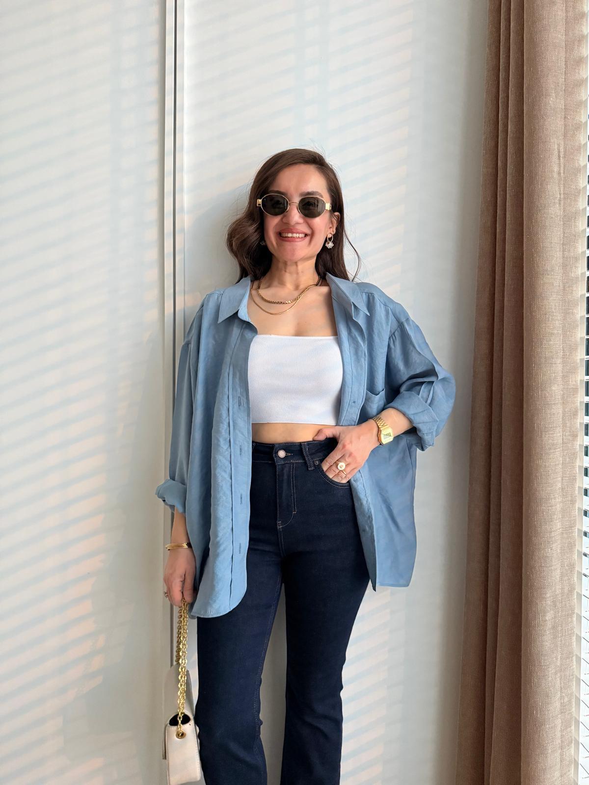 İndigo Lüx Kalite Oversize Gömlek 4612