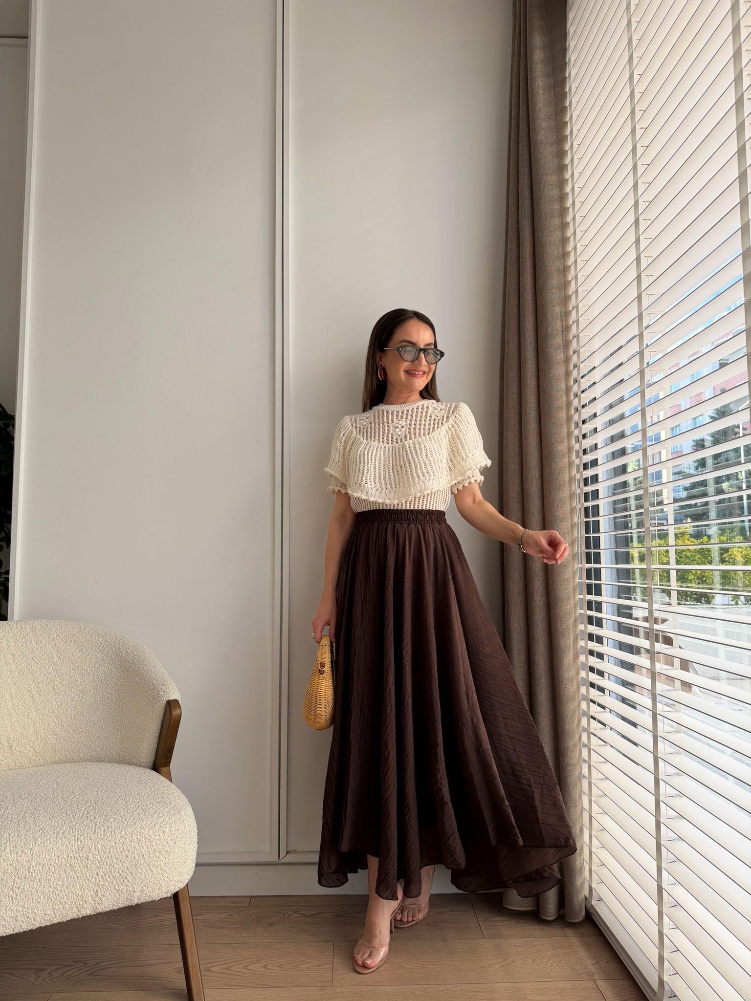 Kahve rengi Asimetrik Kesim Astarlı Etek 261022