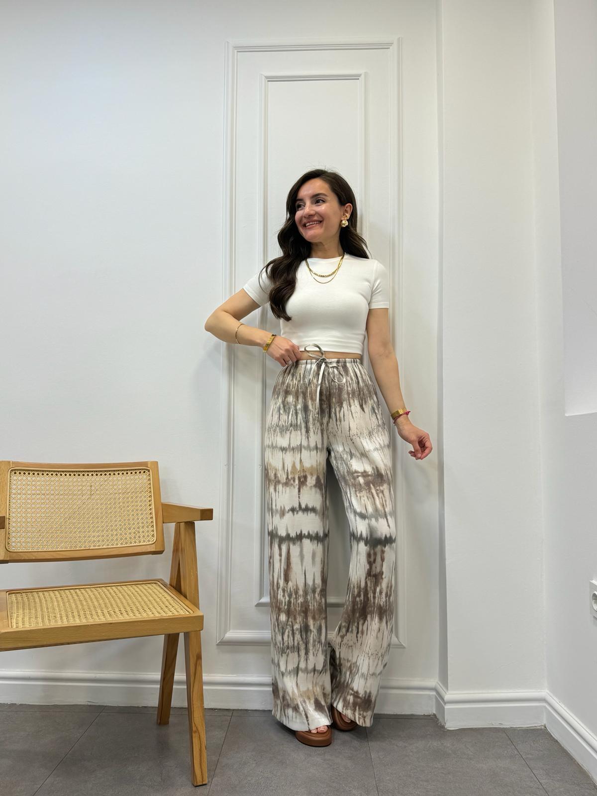 Kahve rengi Batik Desenli Pantolon 40191