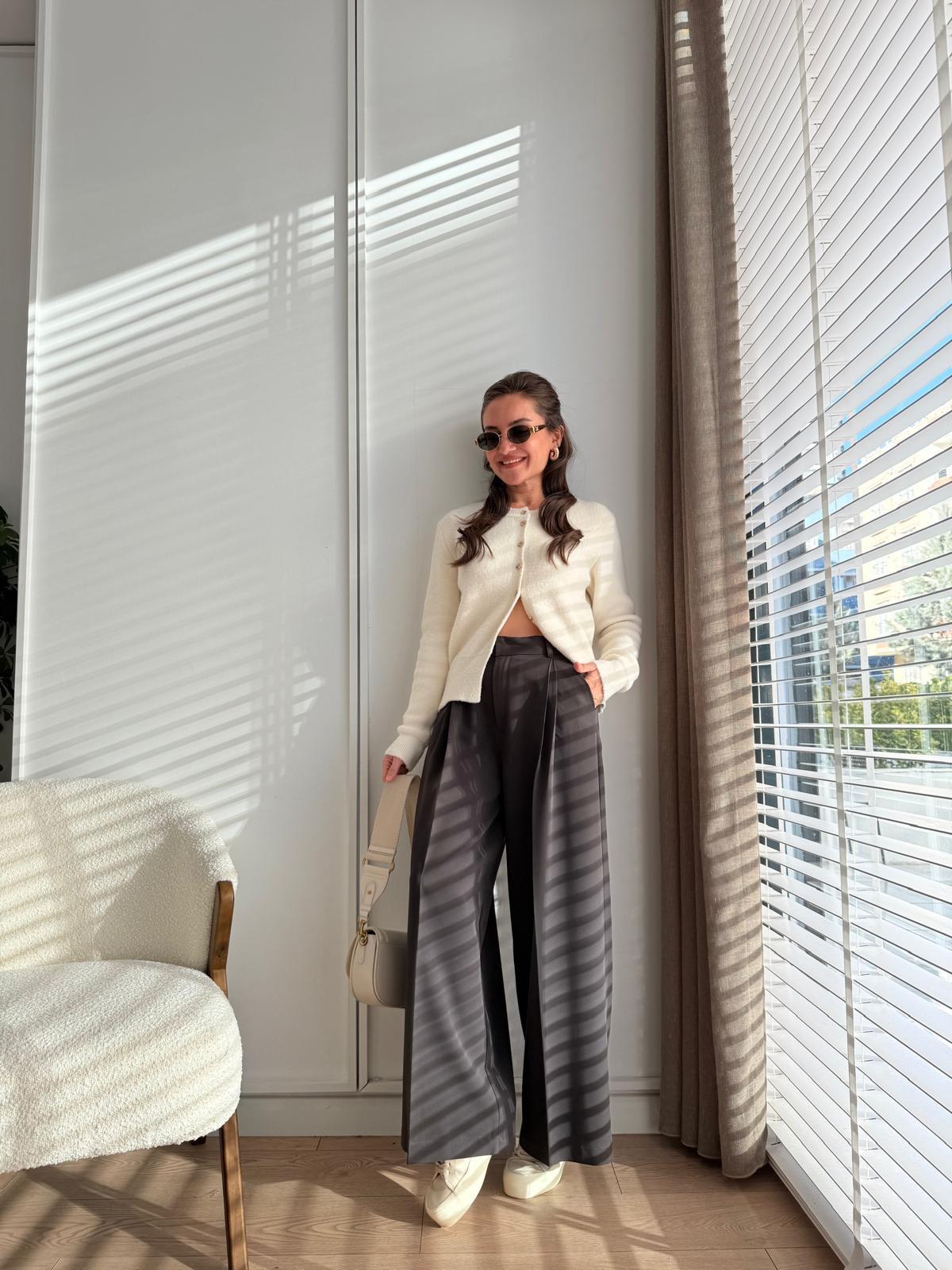 Kahve rengi Bel Detaylı Pensli Palazzo Pantolon 51210