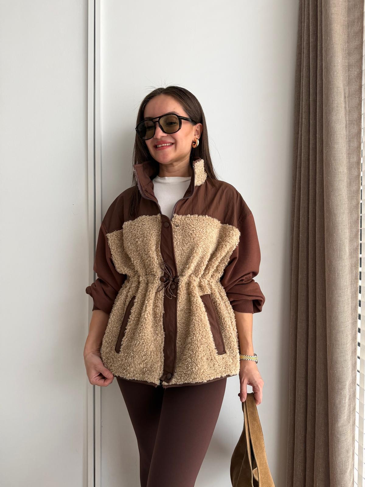 Kahve rengi Bel Detaylı Teddy Mont 36911