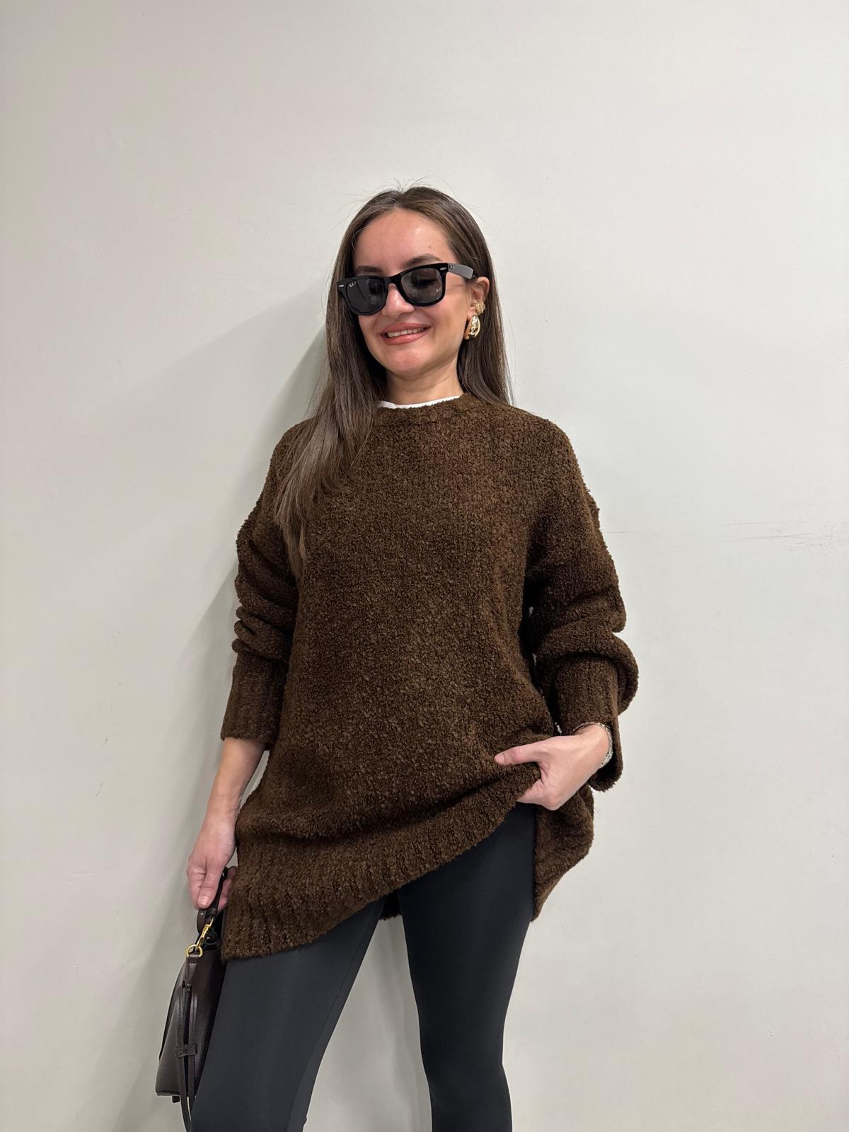 Kahve rengi Bisiklet Yaka Teddy Triko Kazak 4531