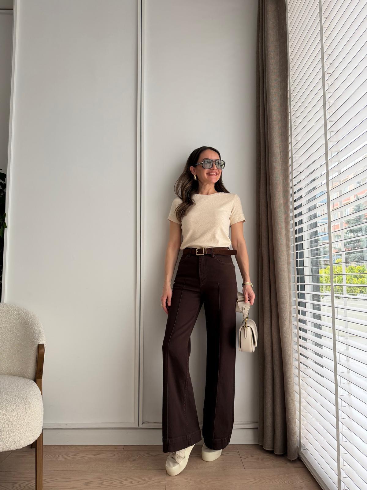 Kahve rengi Çımalı Süet Kemerli Jean 7163