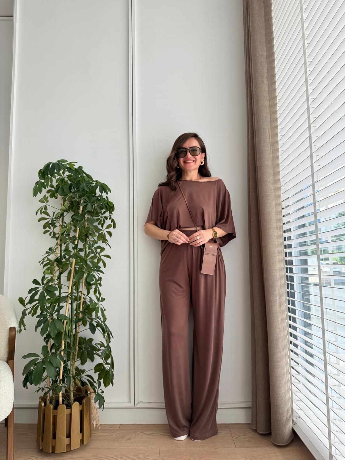 Kahve rengi Dikiş Detaylı Modal Takım 1129