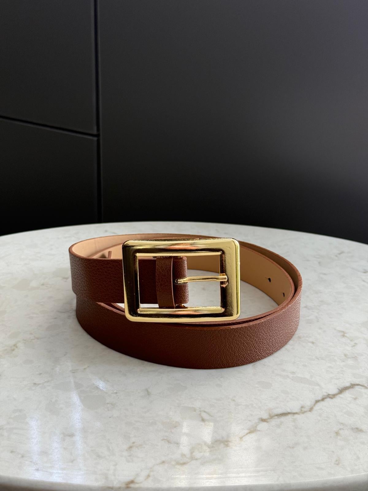 Kahve rengi Gold Dikdörtgen Tokalı Kemer SB34