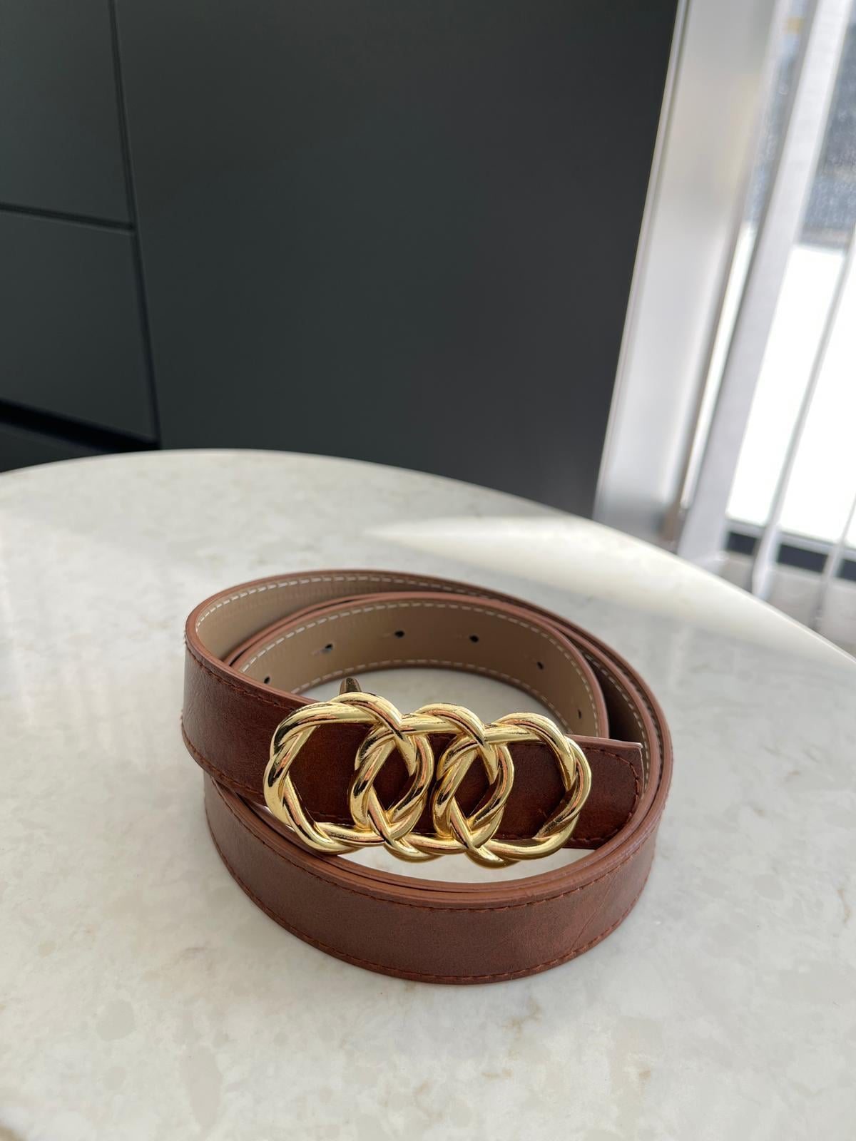 Kahve rengi Gold Örgü Tokalı Kemer SB62