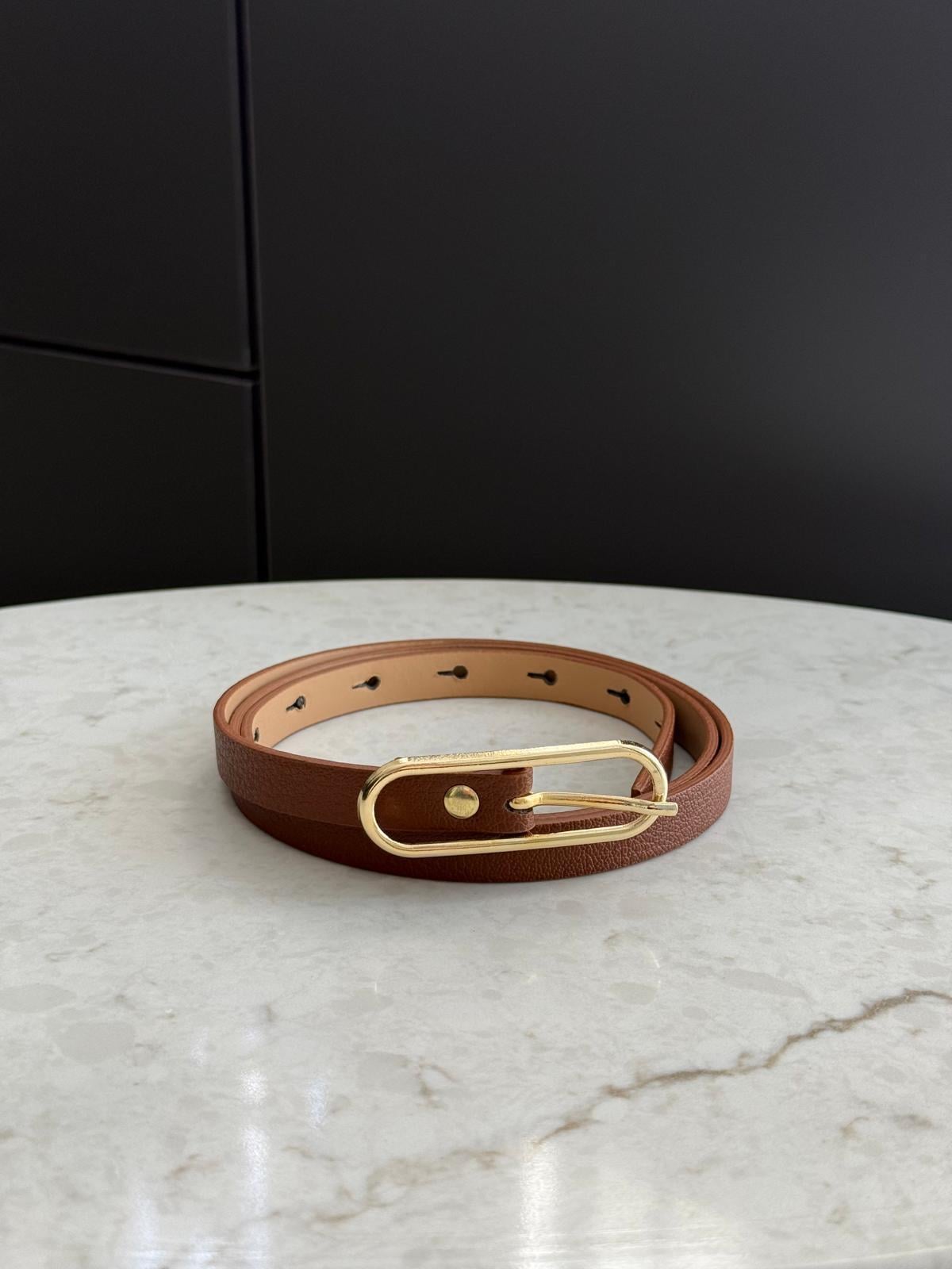 Kahve rengi Gold Tokalı Geniş Oval İnce Kemer SB38