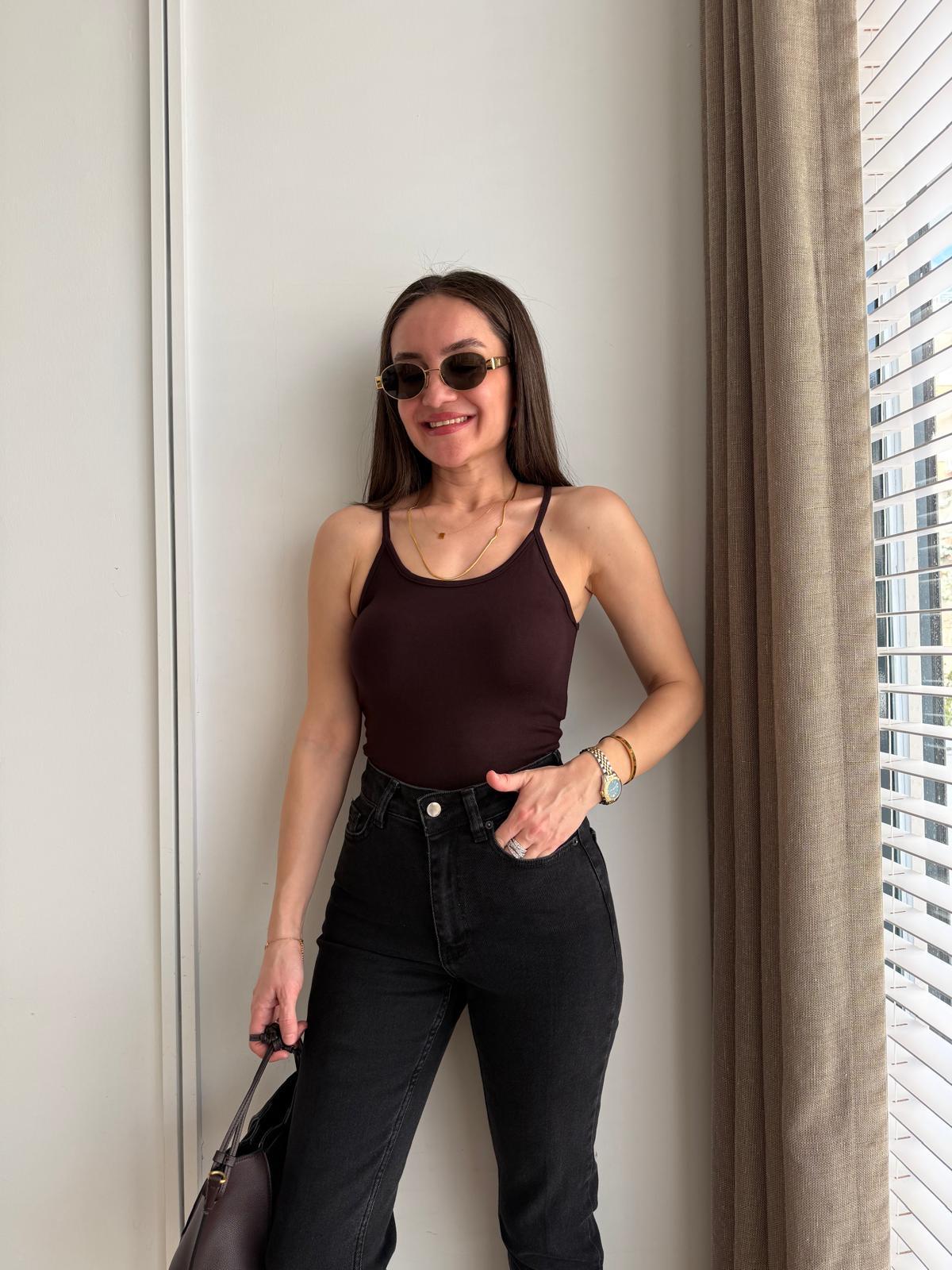 Kahve rengi İp Askılı Atlet 1482