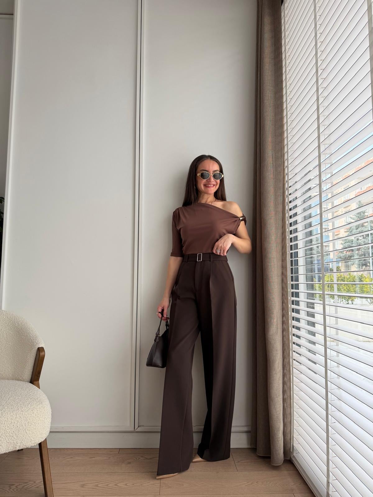 Kahve rengi Kemer Detaylı Palazzo Pantolon 265141
