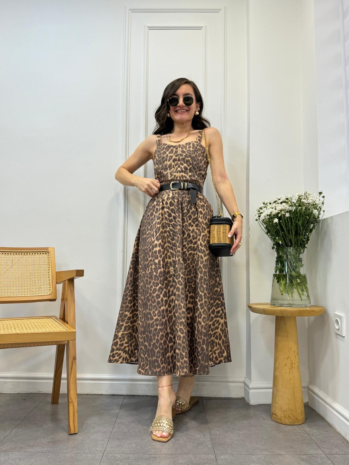 Kahve rengi Leopar Crop Etek Takım 00524