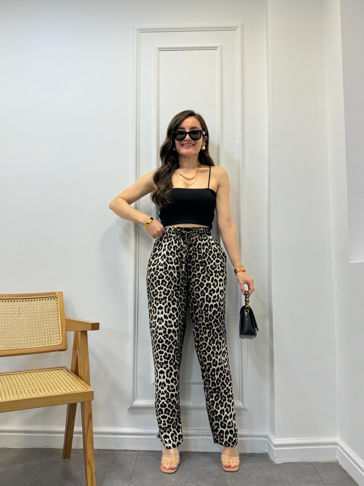 Kahve rengi Leopar Desenli Pantolon 40193