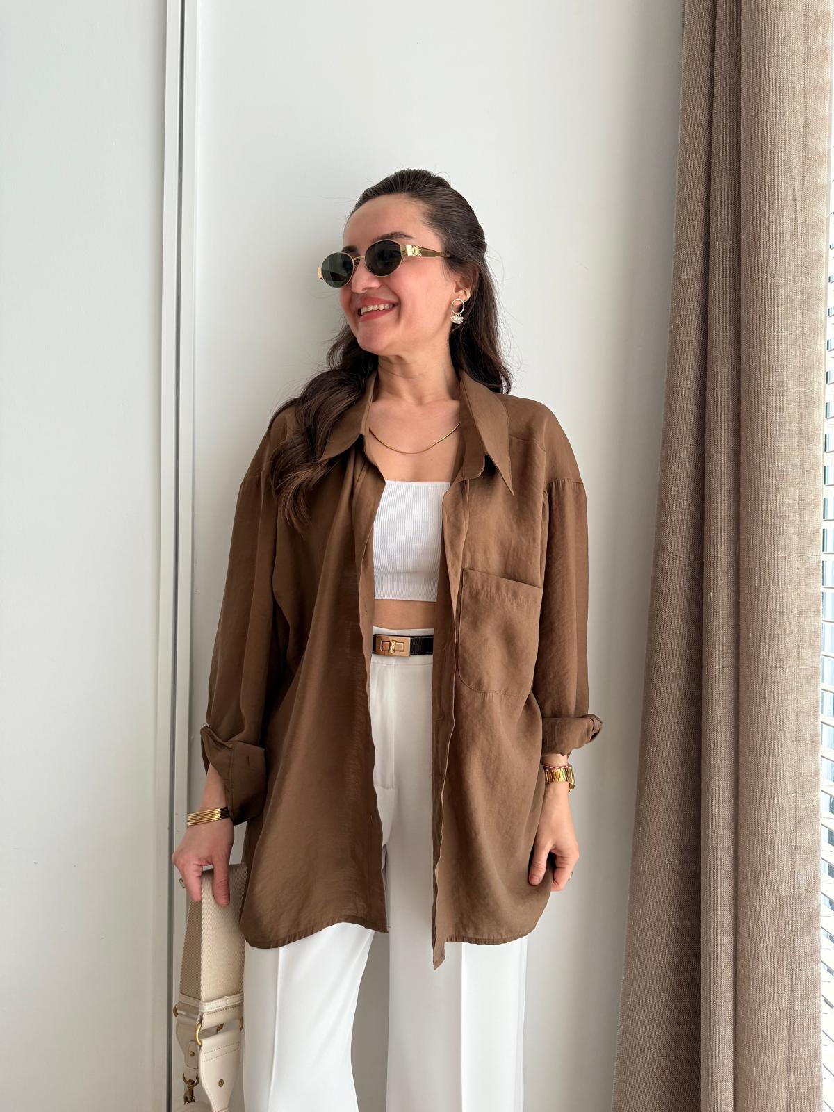 Kahve rengi Lüx Kalite Oversize Gömlek 4612