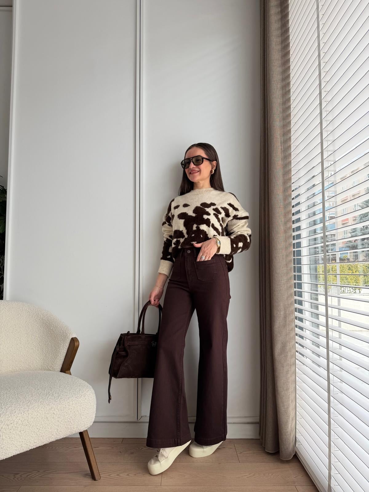 Kahve rengi Ön Cep Detaylı Palazzo Jean 7079
