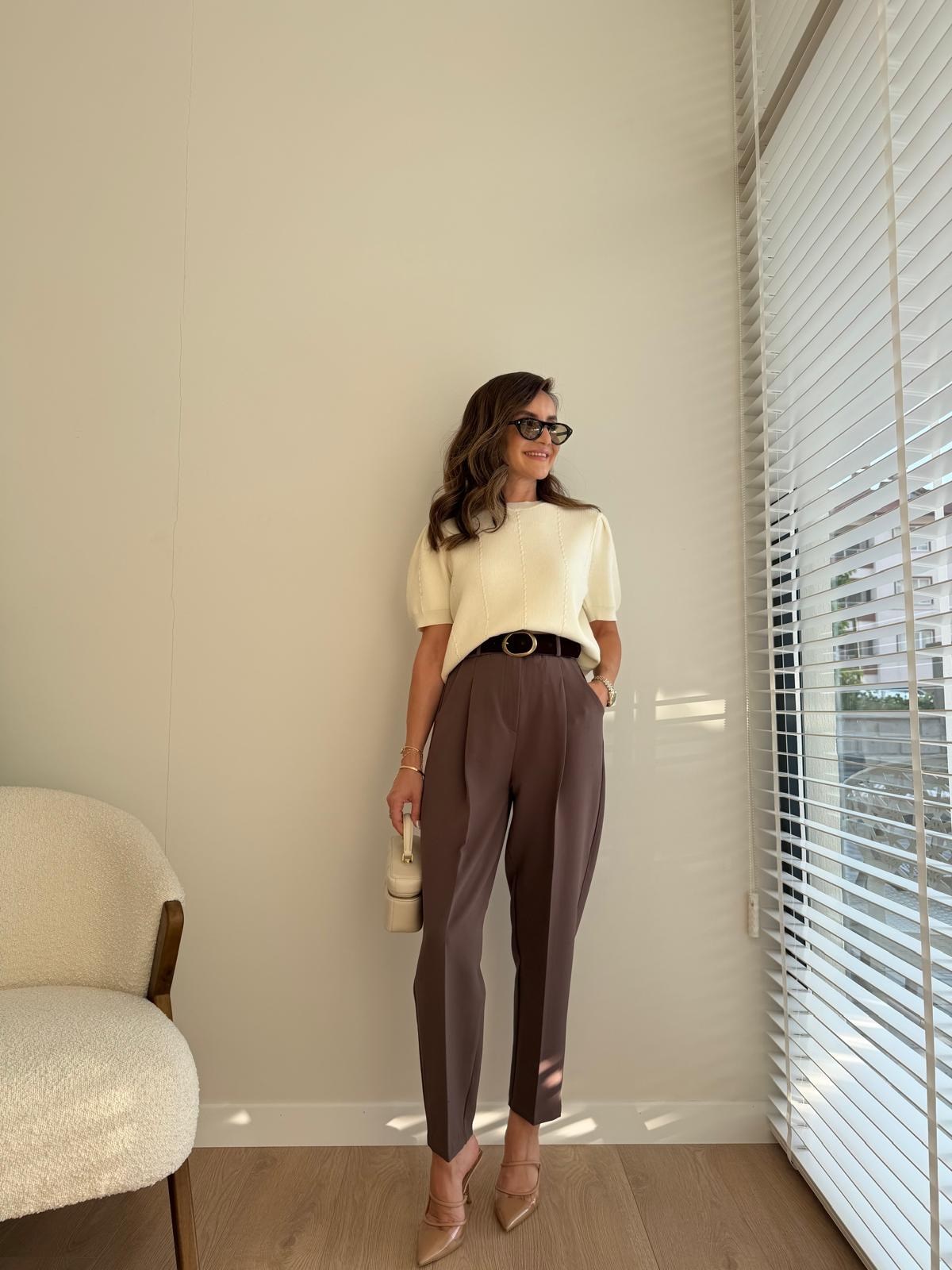 Kahve rengi Pens Detaylı Kemerli Pantolon 51428