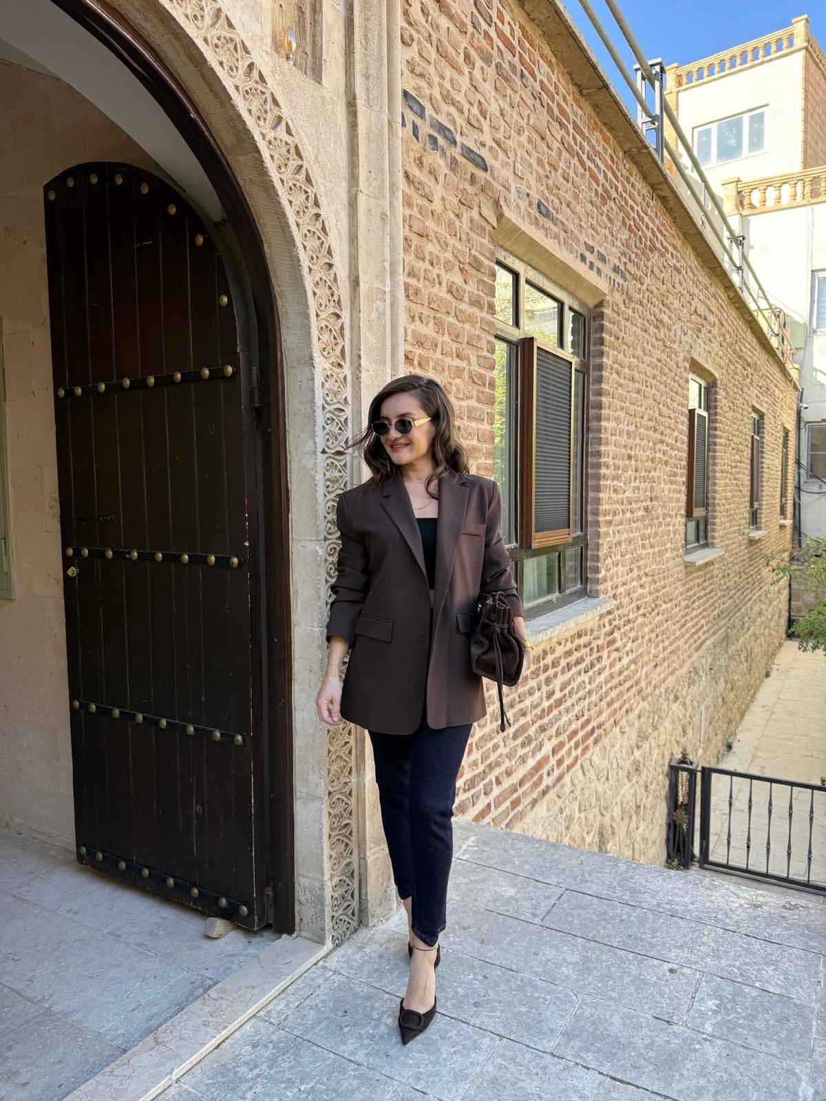 Kahve rengi Premium Seri Arkası Düğme Detaylı Blazer Ceket 4040
