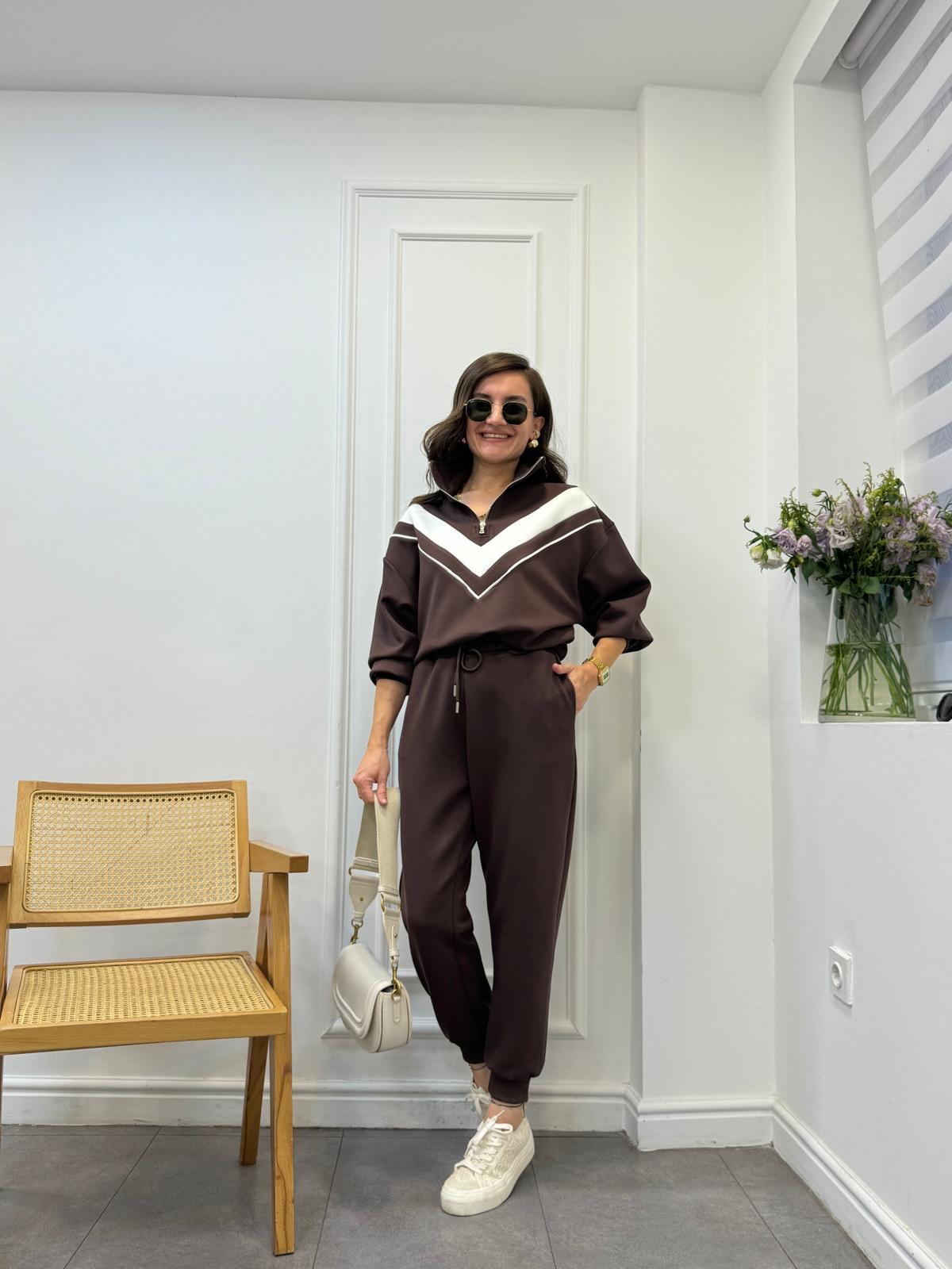 Kahve rengi Premıum Seri Garnili Modal Takım 5567