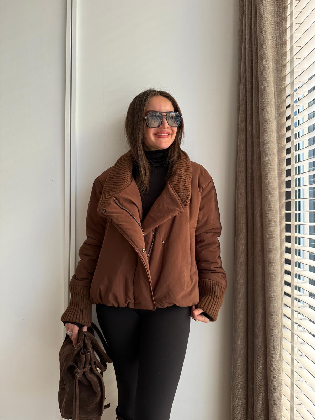 Kahve rengi Ribanalı Astarlı Bomber Ceket 36848