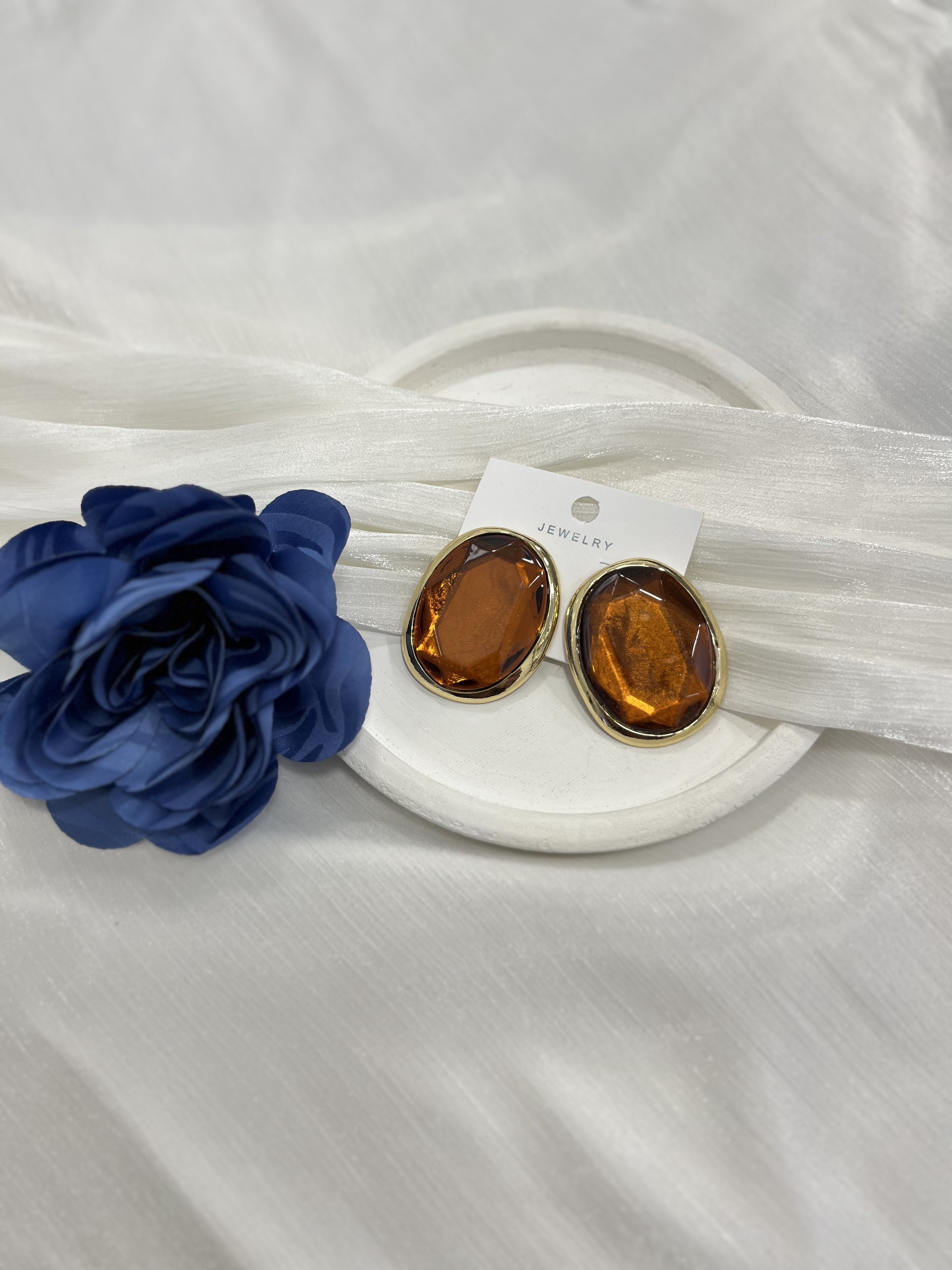 Kahve rengi Vintage Taşlı Küpe KP29