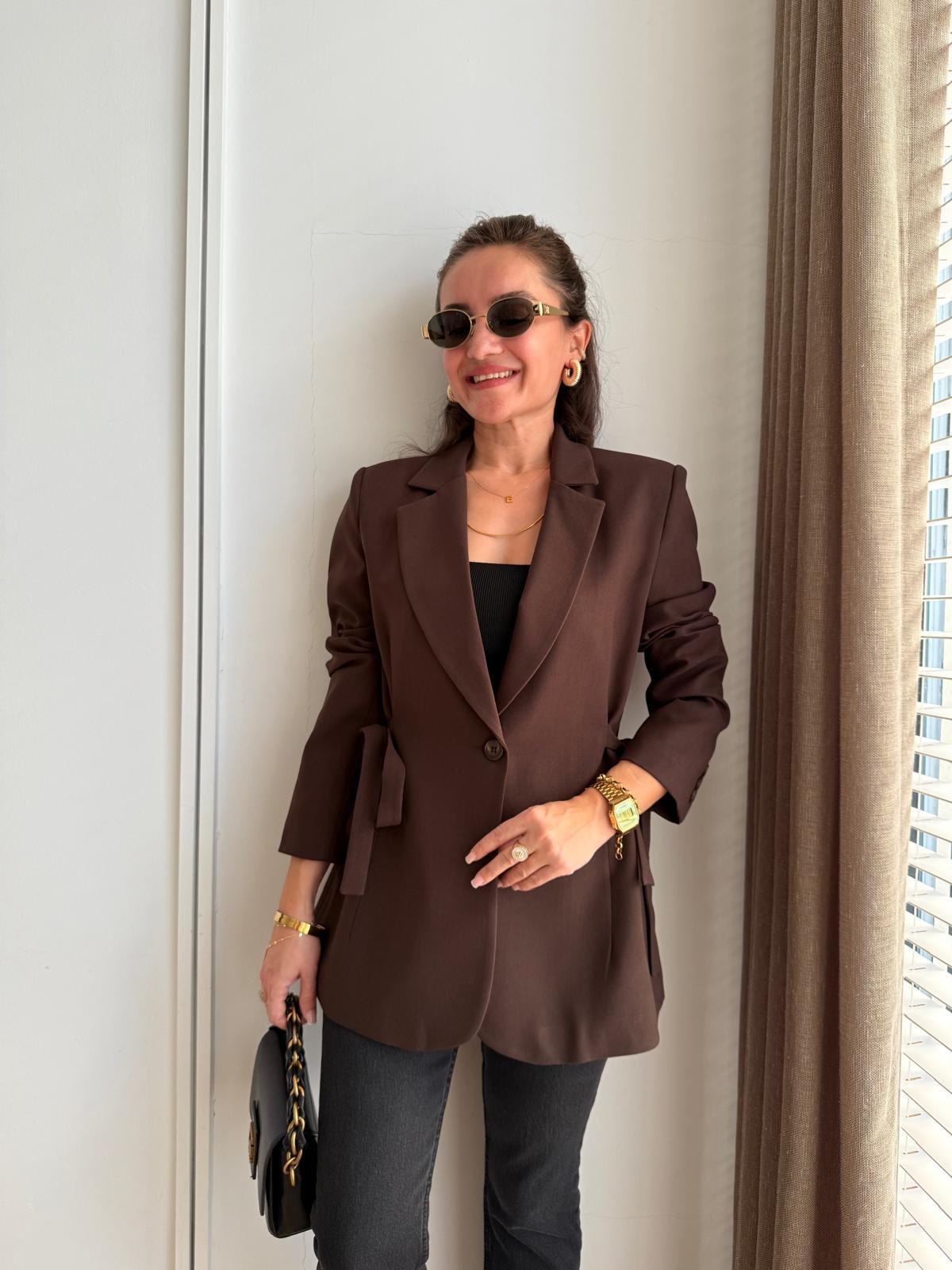 Kahve rengi Yan Bağlamalı Blazer Ceket 7547