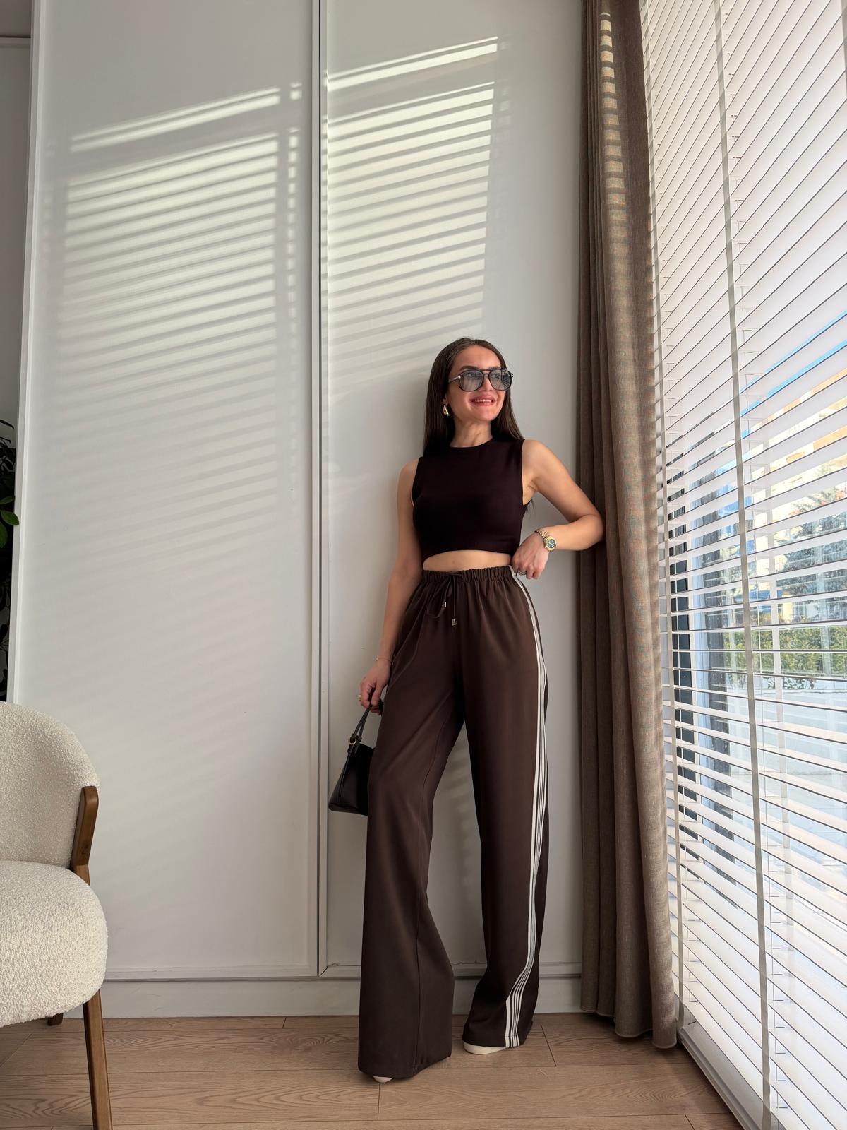 Kahve rengi Yanları Şeritli Bel lastikli Pantolon 51294
