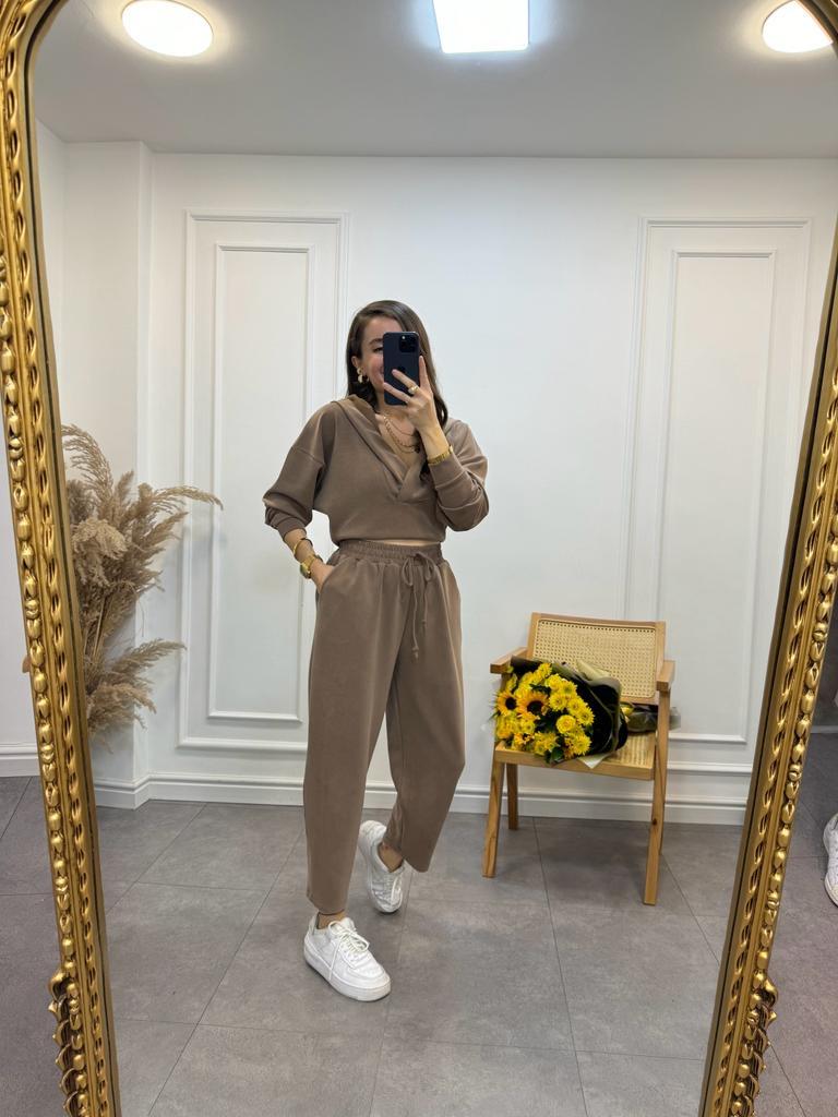 Kahverengi Özel Seri İthal Modal Kumaş Pantolon Sweat Takım 50916