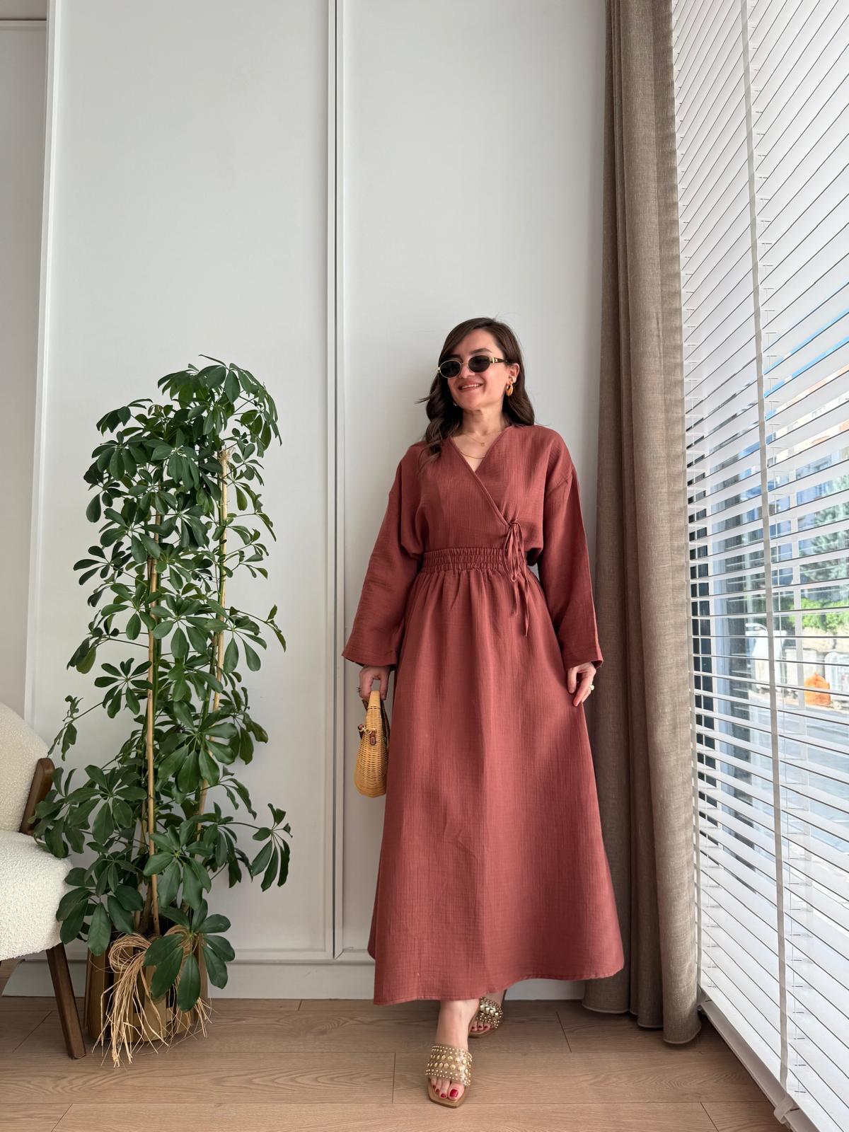 Kiremit Keten Kimono Etek Takım 8717
