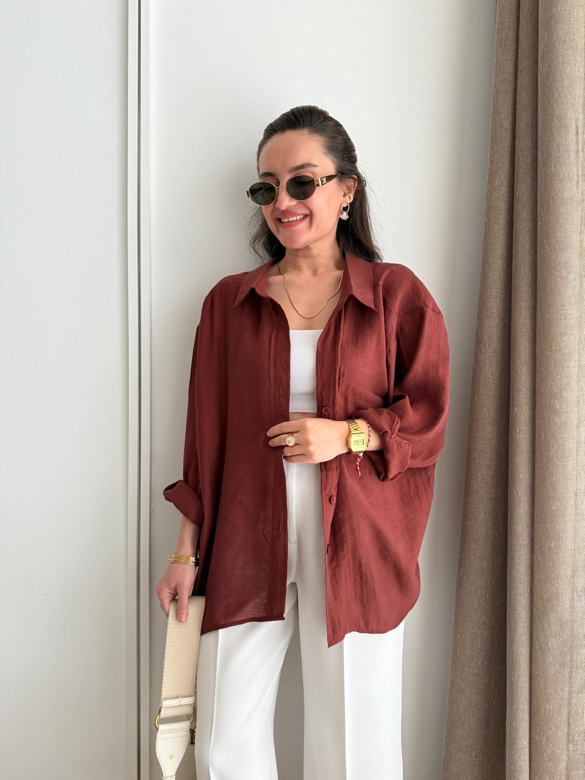 Kiremit Lüx Kalite Oversize Gömlek 4612