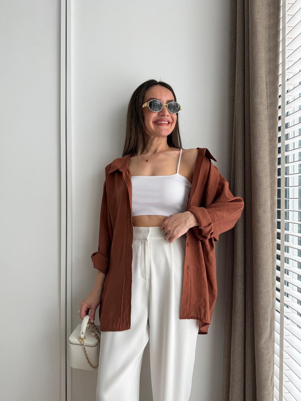 Kiremit Lüx Kalite Oversize Gömlek 4612