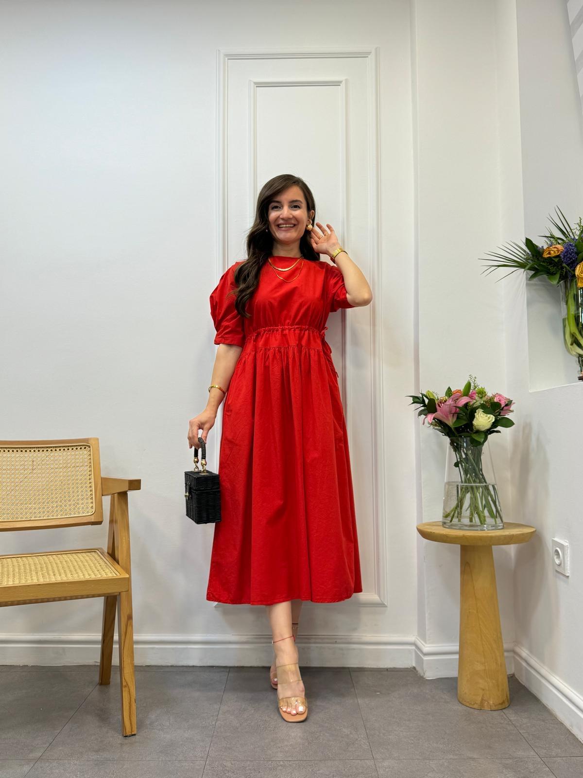 Kırmızı Bel Detaylı Elbise 1553