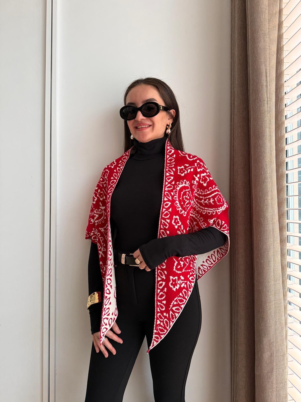 Kırmızı Çift Taraflı İthal Triko Şal F12