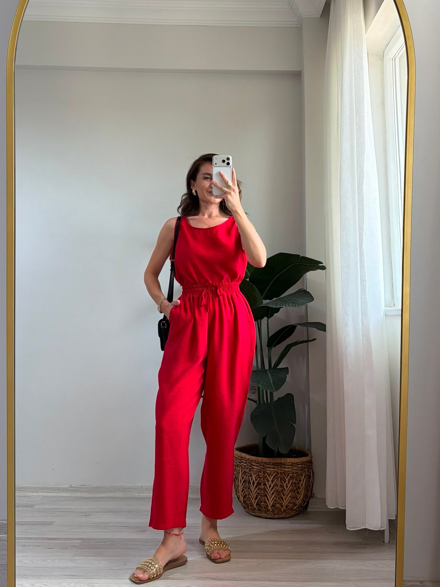 Kırmızı Sıfır Kol Bluz Pantolon Takım 3089