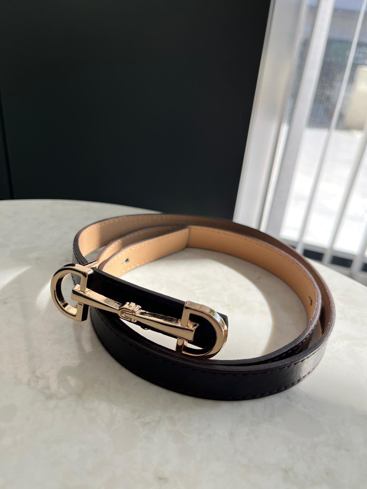 Koyu kahve Gold Çift Tokalı Kemer SB10