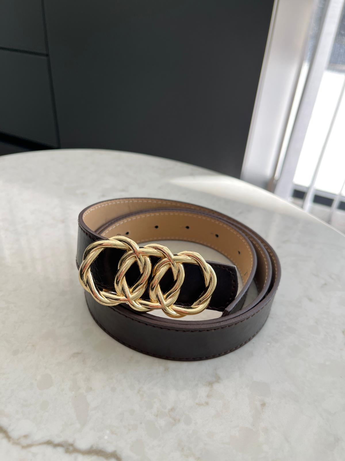 Koyu kahve Gold Örgü Tokalı Kemer SB62