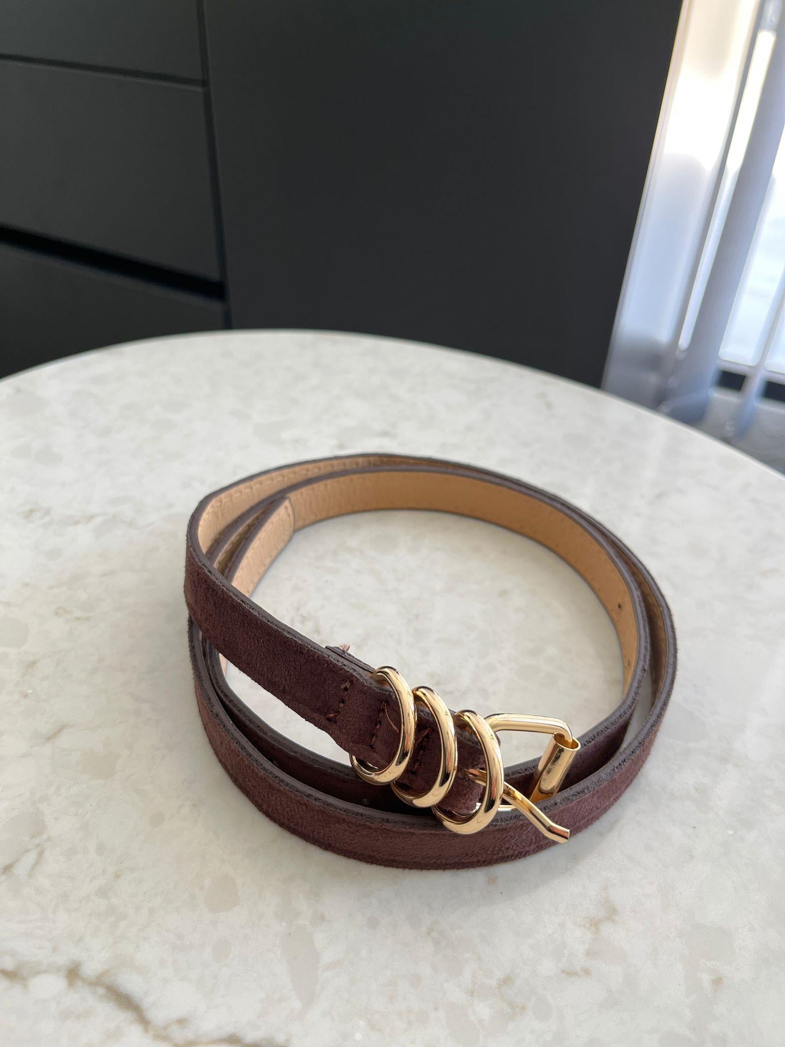 Koyu kahve Gold Tokalı İnce Süet Kemer SB66