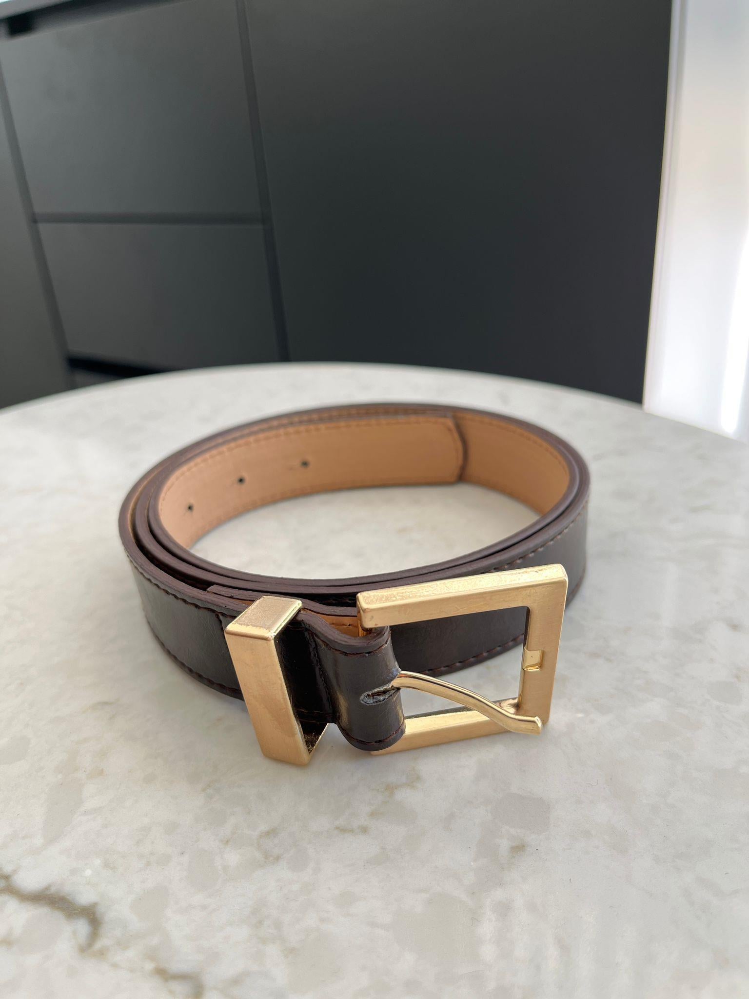Koyu kahve Gold Tokalı Köşeli Klasik Kemer SB01