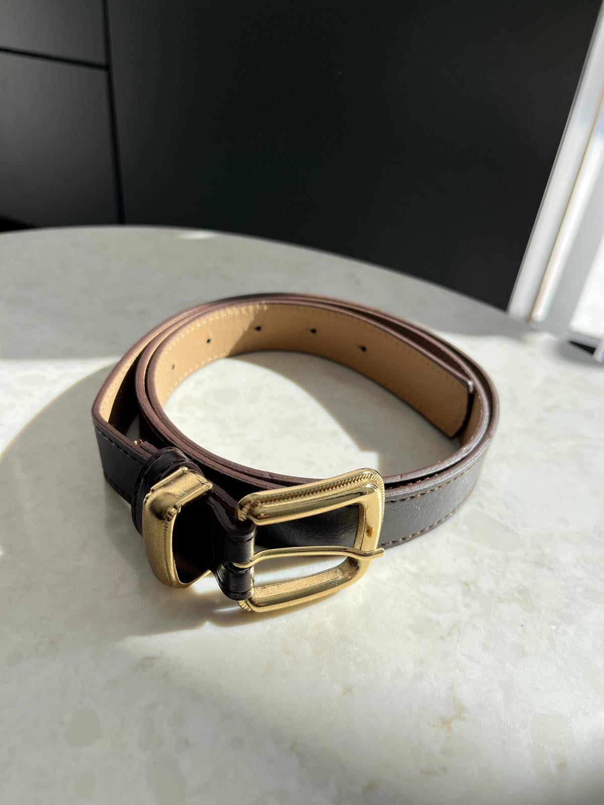 Koyu kahve Gold Tokalı Yanları Desenli Kare Kemer SB16