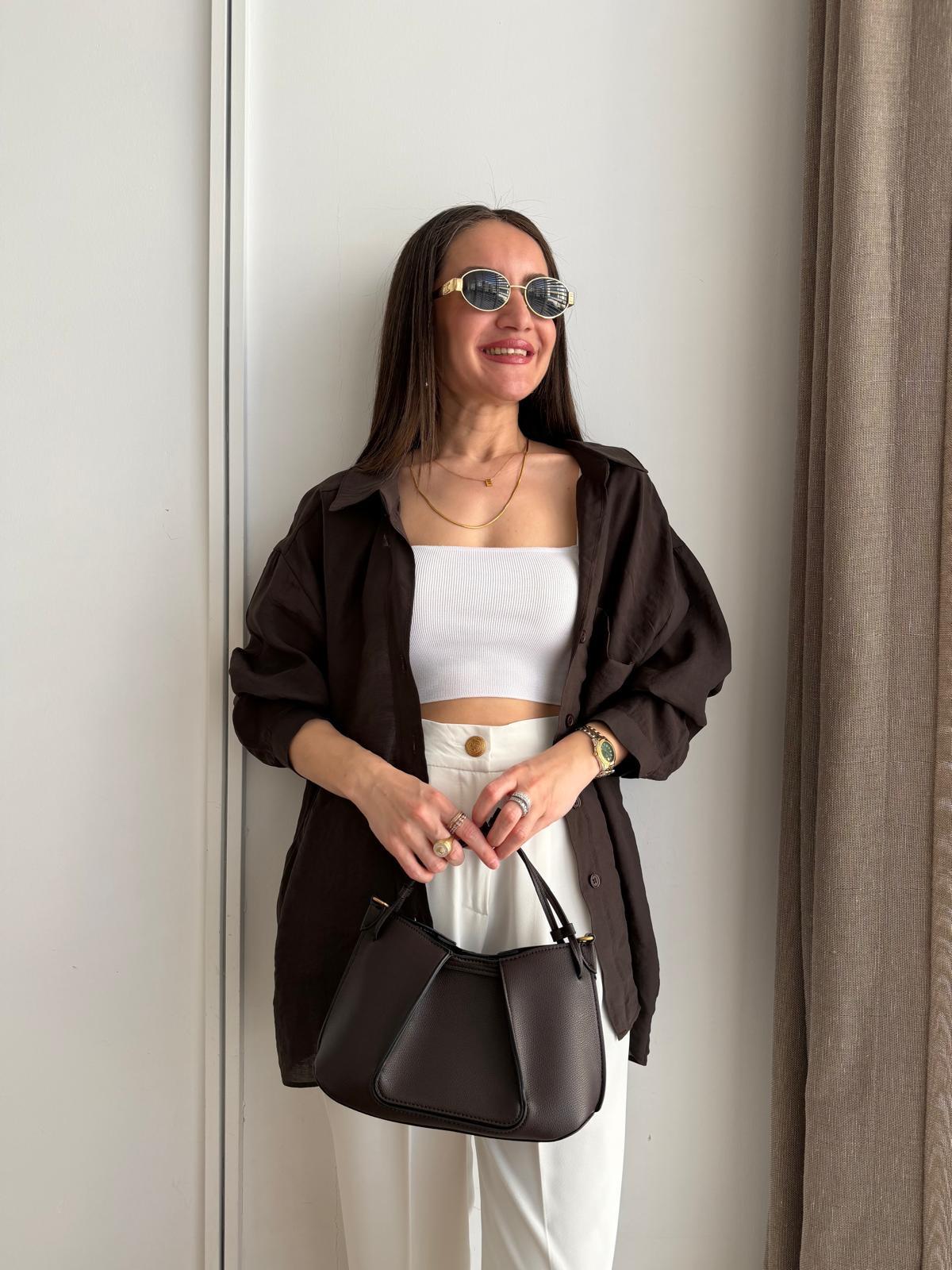 Koyu kahve Lüx Kalite Oversize Gömlek 4612