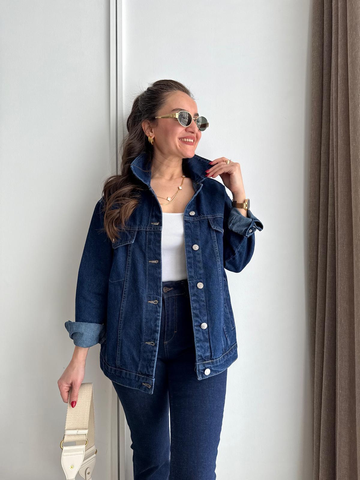 Koyu mavi Cepli Denim Ceket 5725