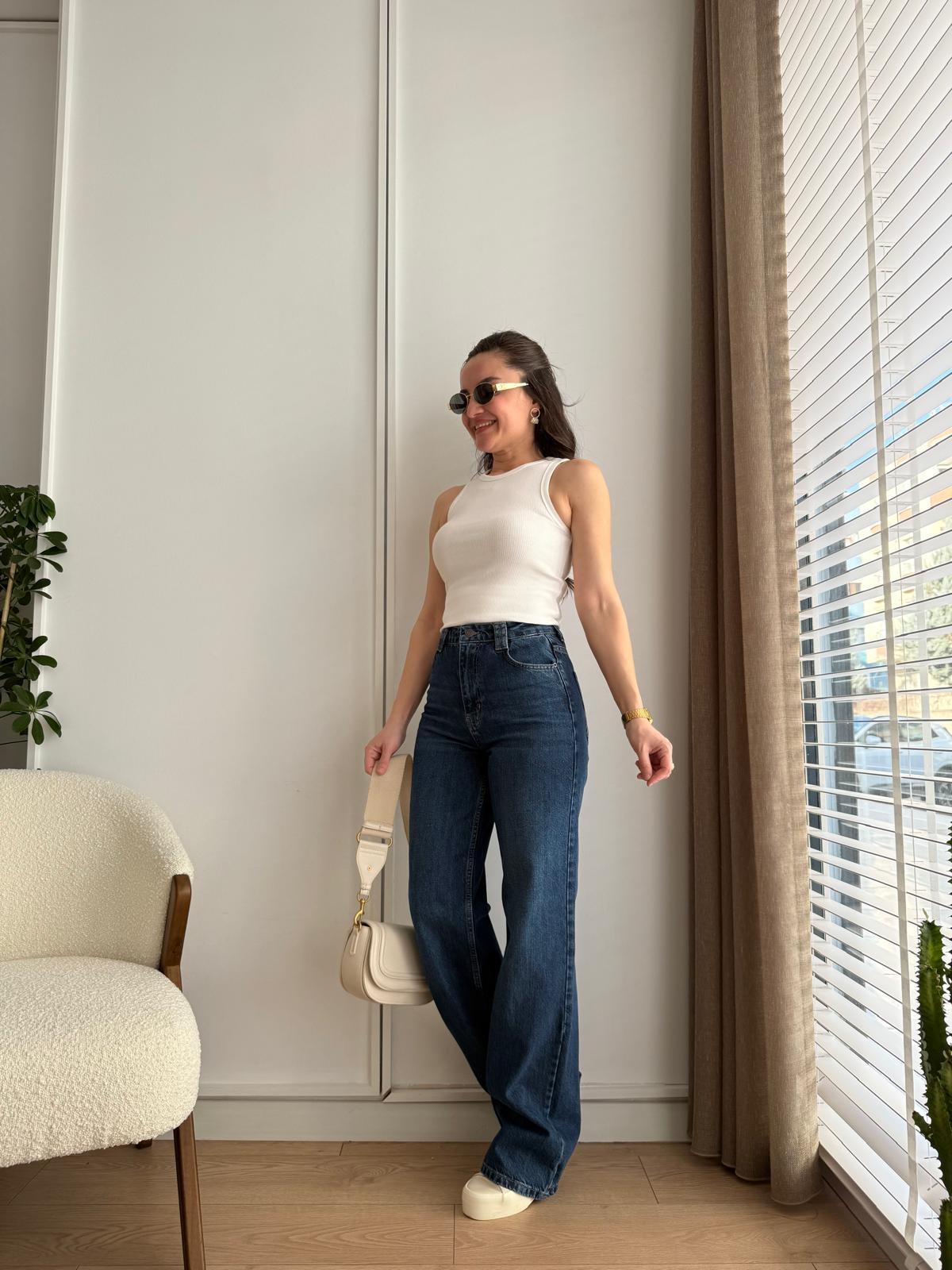 Koyu mavi Premıum Geniş Paça Jean 7714