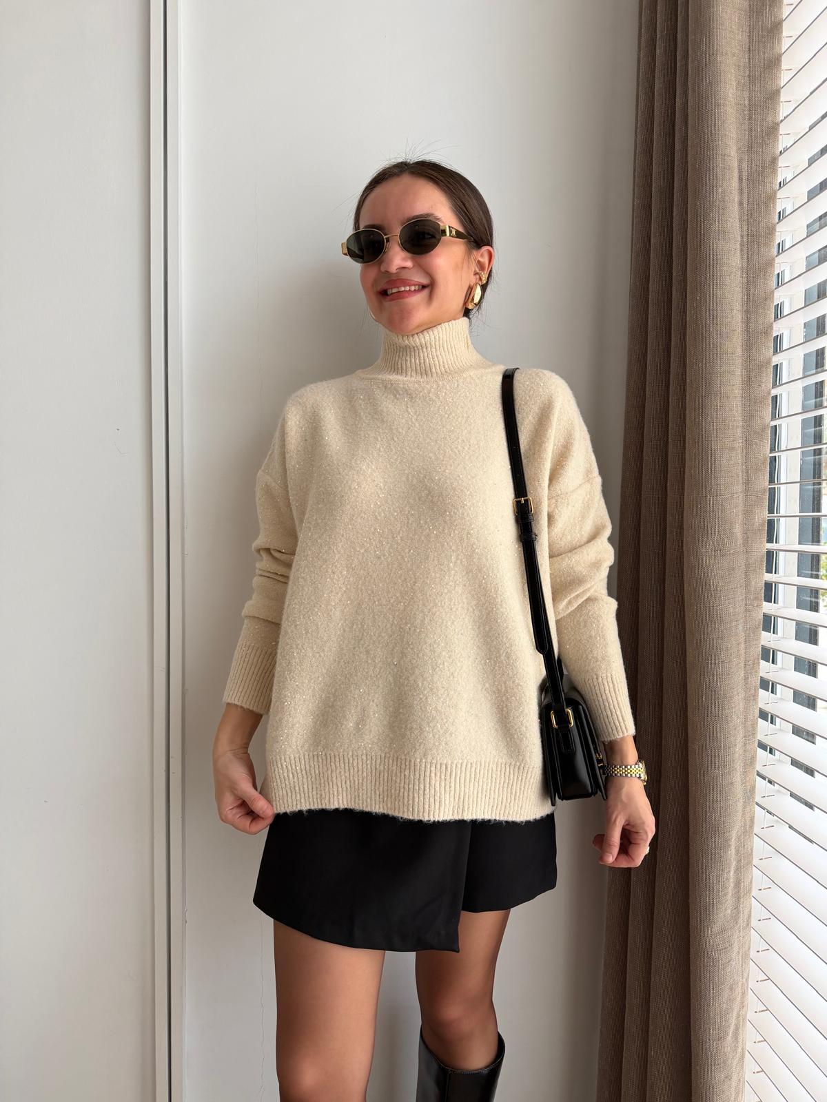 Krem Pullu Sim Geçişli Kazak 7783