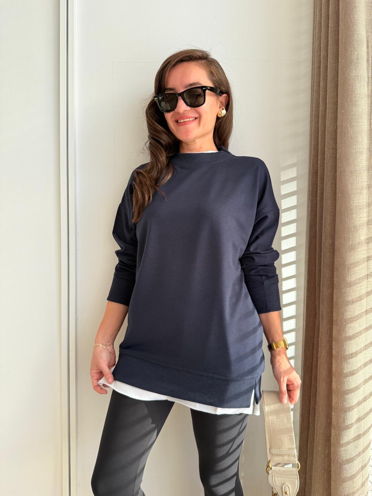 Lacivert Basic İki İplik Sweatshirt 9002
