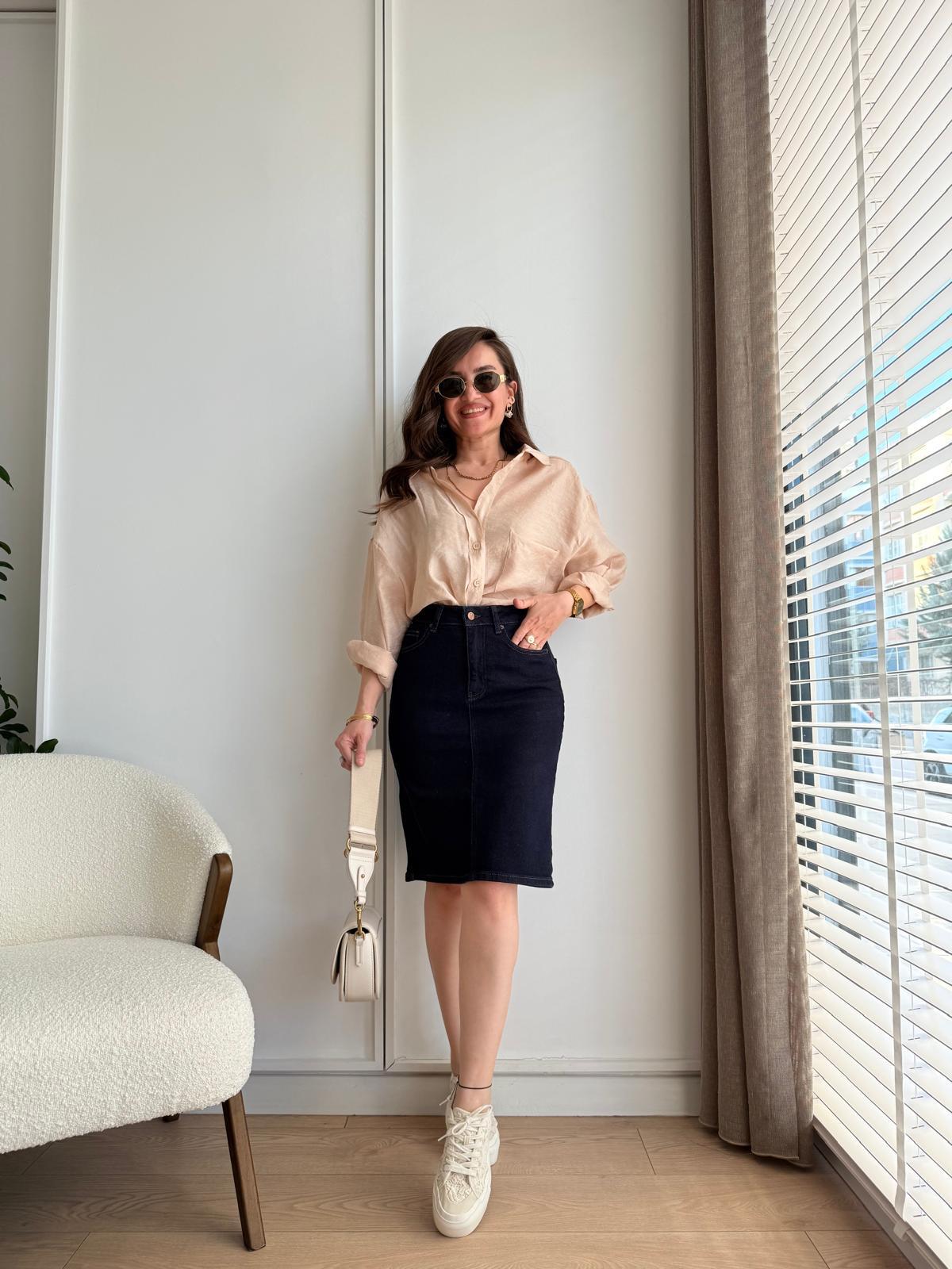 Lacivert Cepli Denim Etek 1039