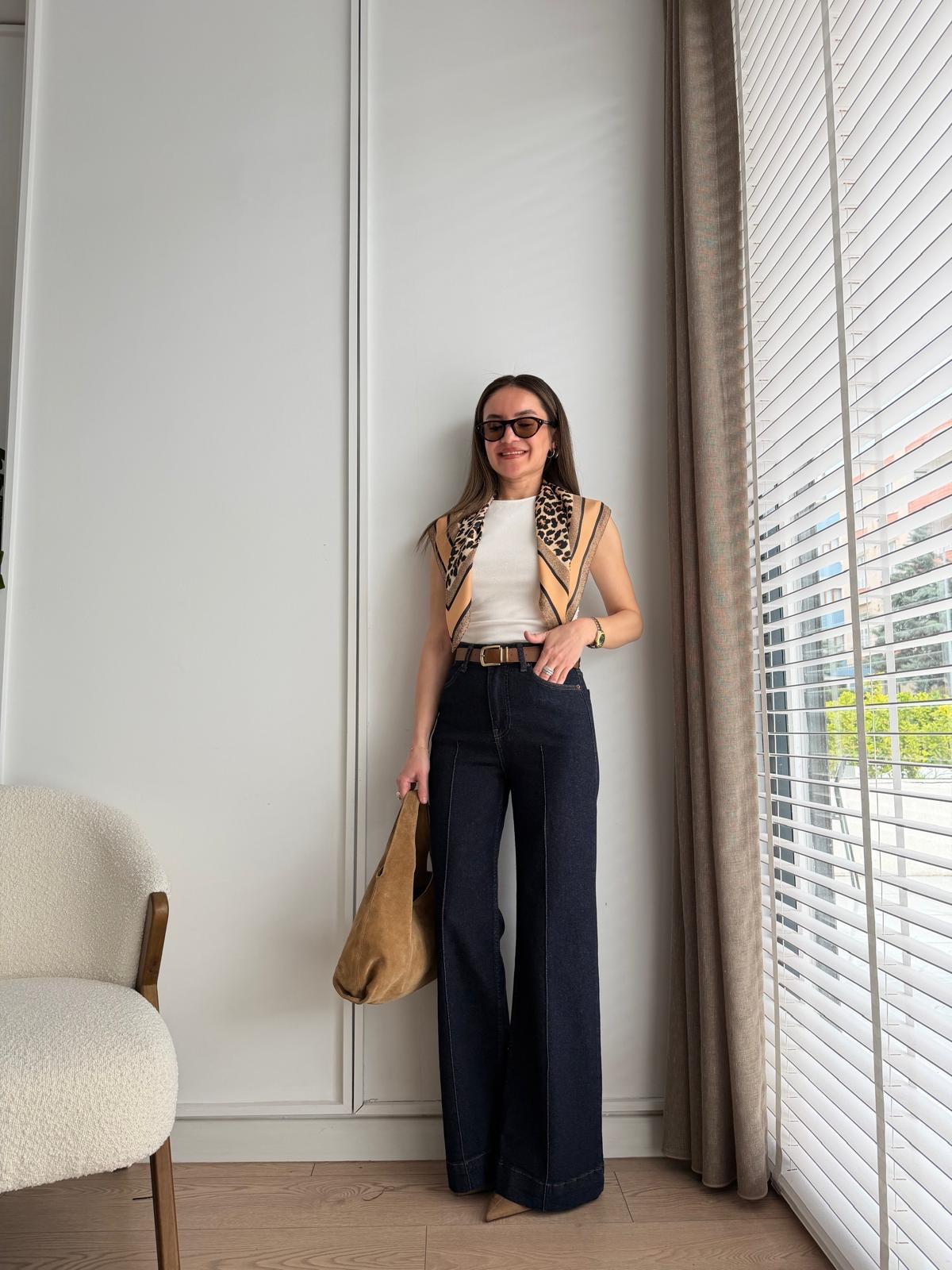 Lacivert Çımalı Süet Kemerli Jean 7163