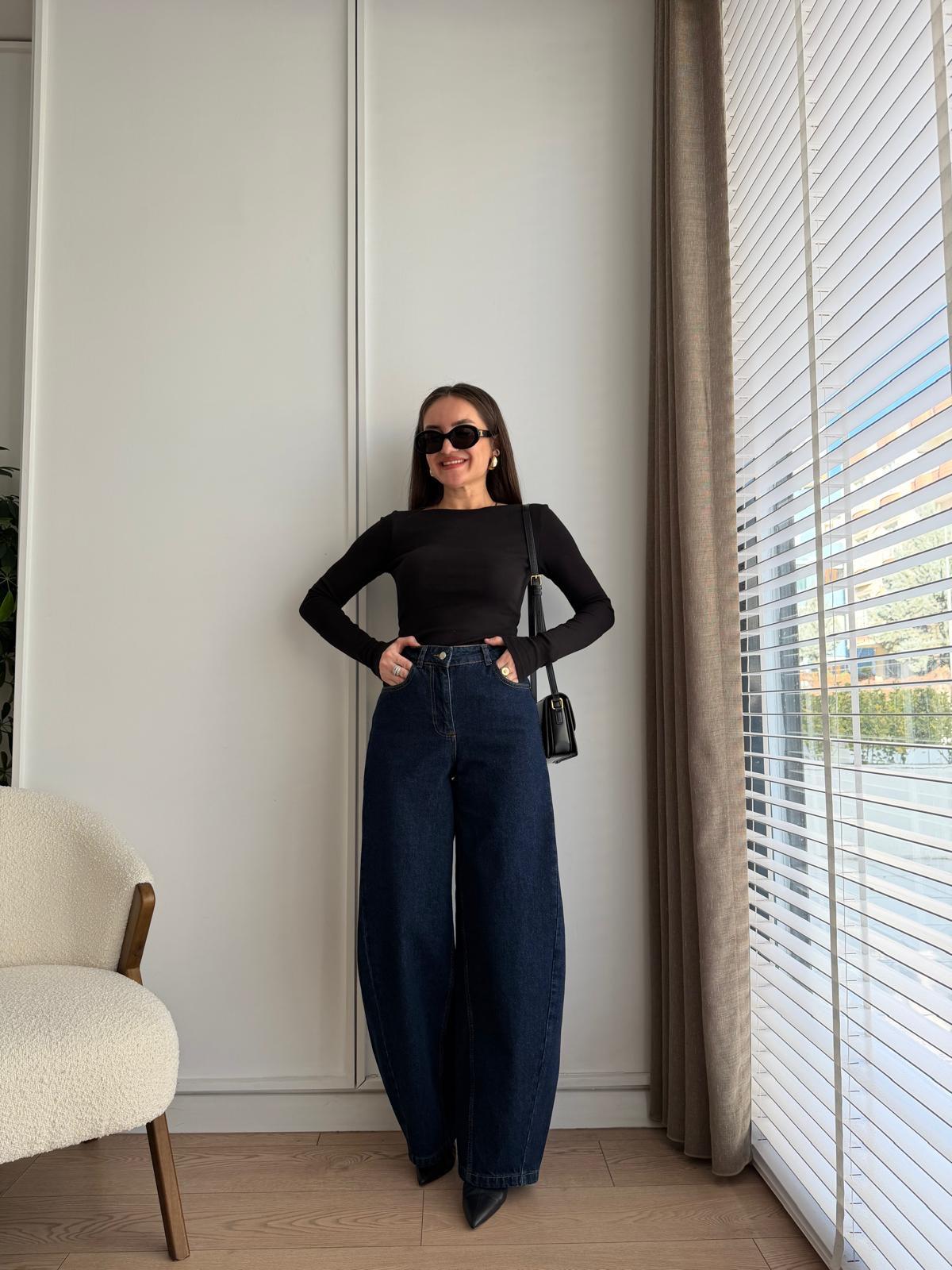 Lacivert Dikiş Detaylı Ballon Pantolon 25792