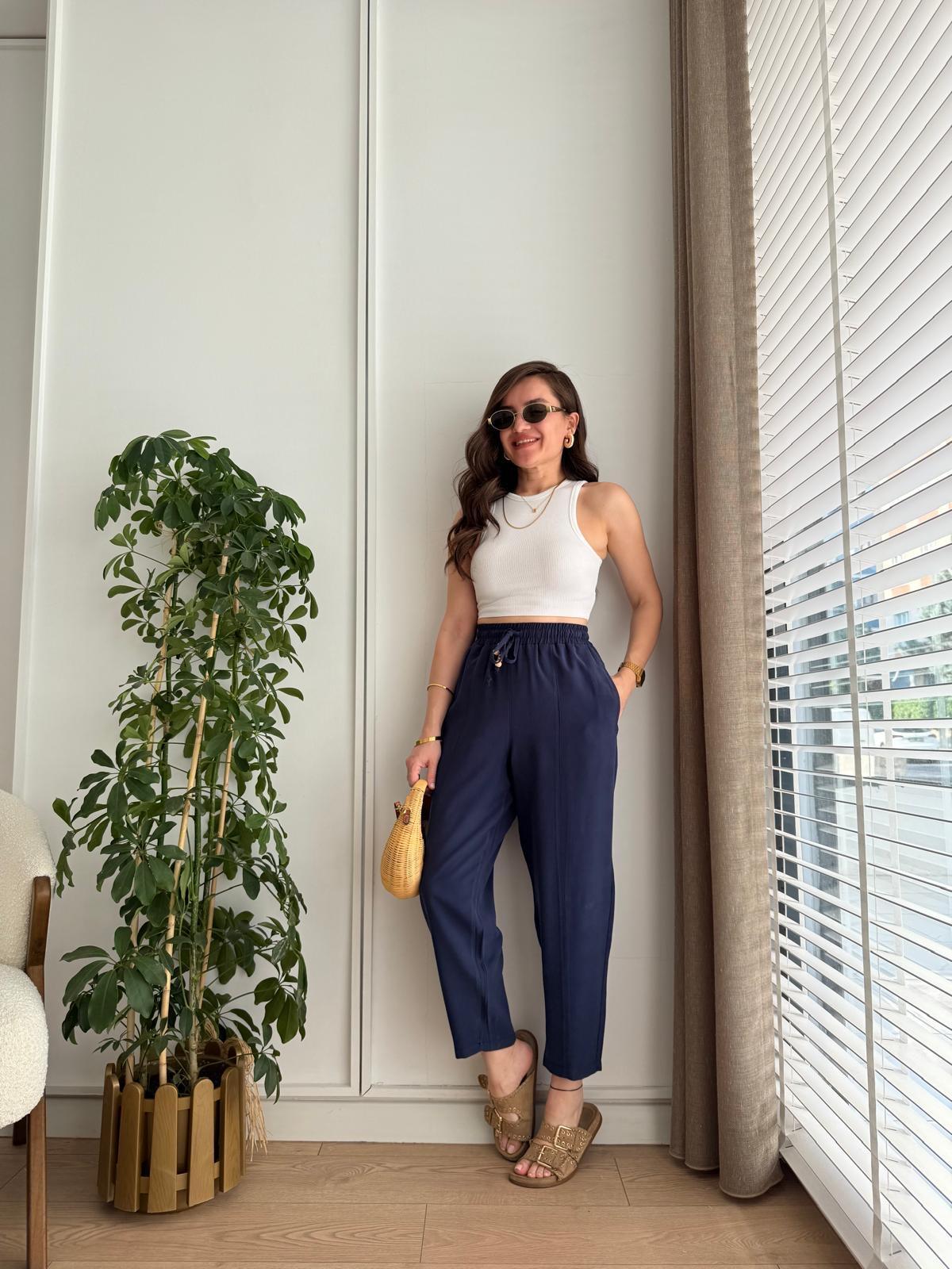 Lacivert Dikiş Detaylı Tensel Pantolon 16703