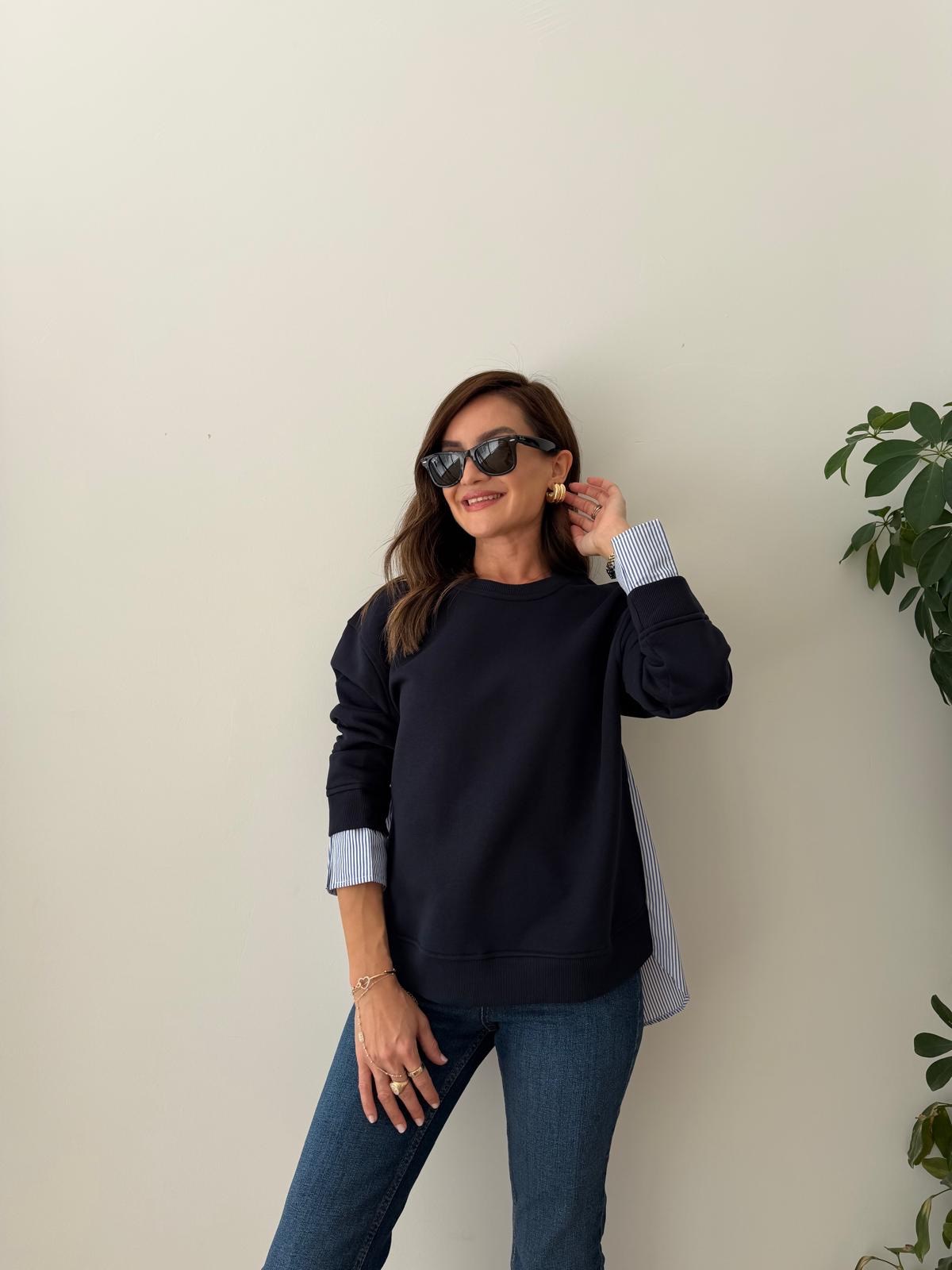 Lacivert Garnili Gömlek Detaylı Sweatshirt 30201
