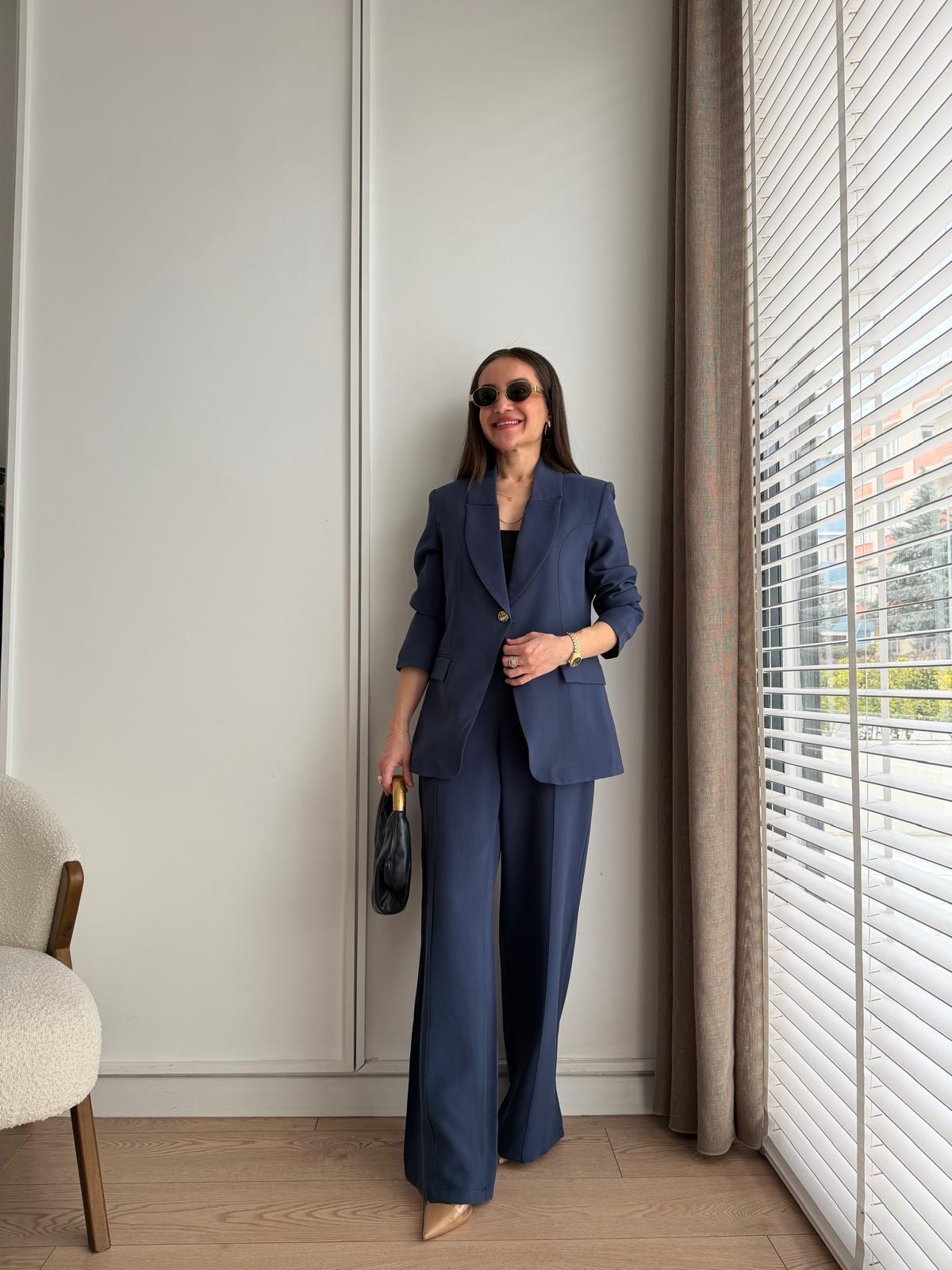Lacivert Gold Tek Düğmeli Ceket Pantolon Takım 9031